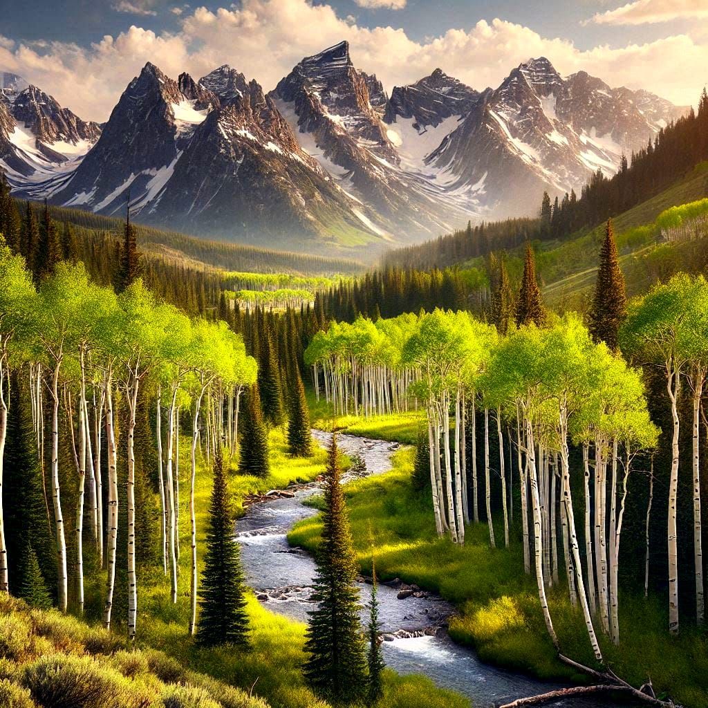 Aspens lining a mountain stream