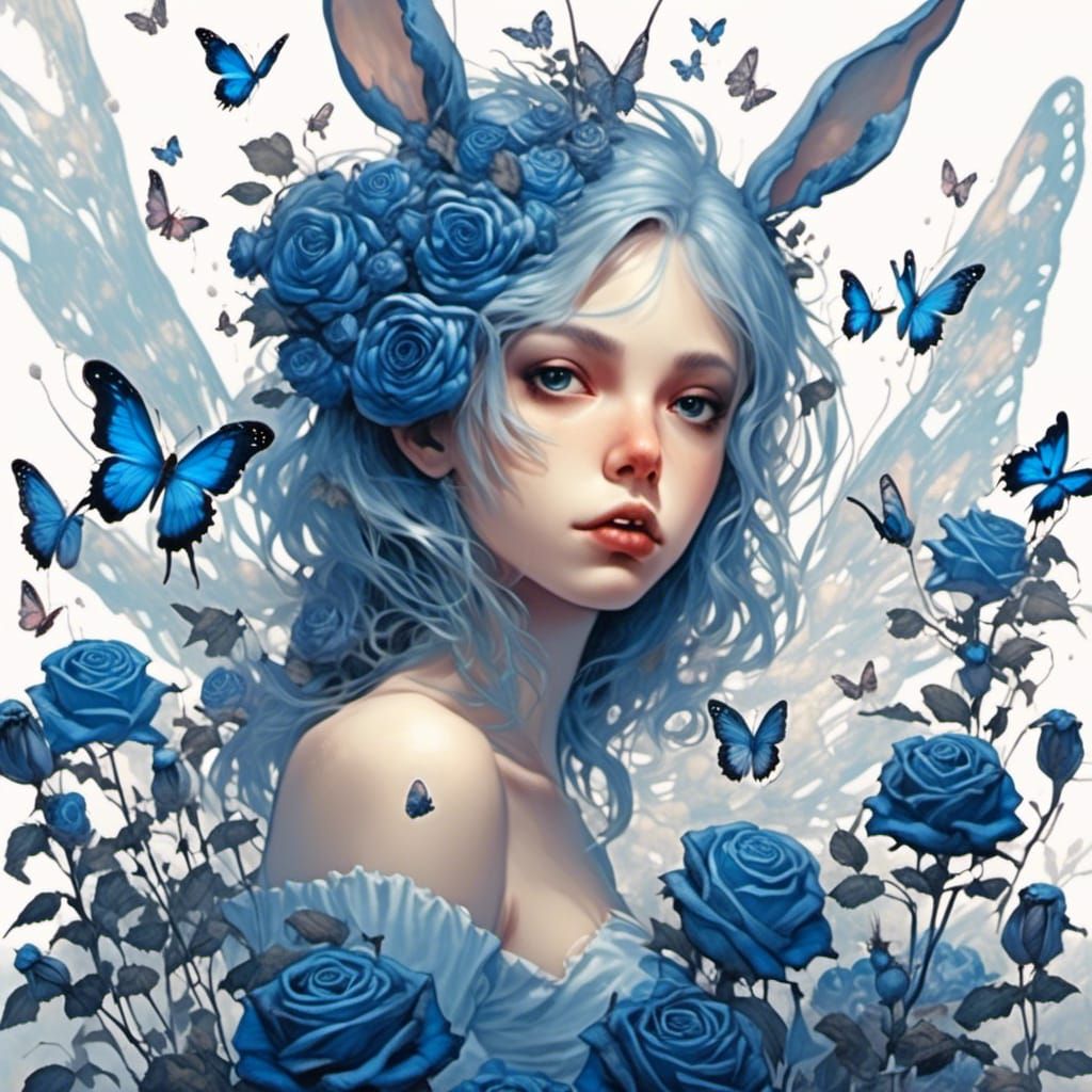 lightning Blue electric roses blossoms exploding from within, a tiny ...