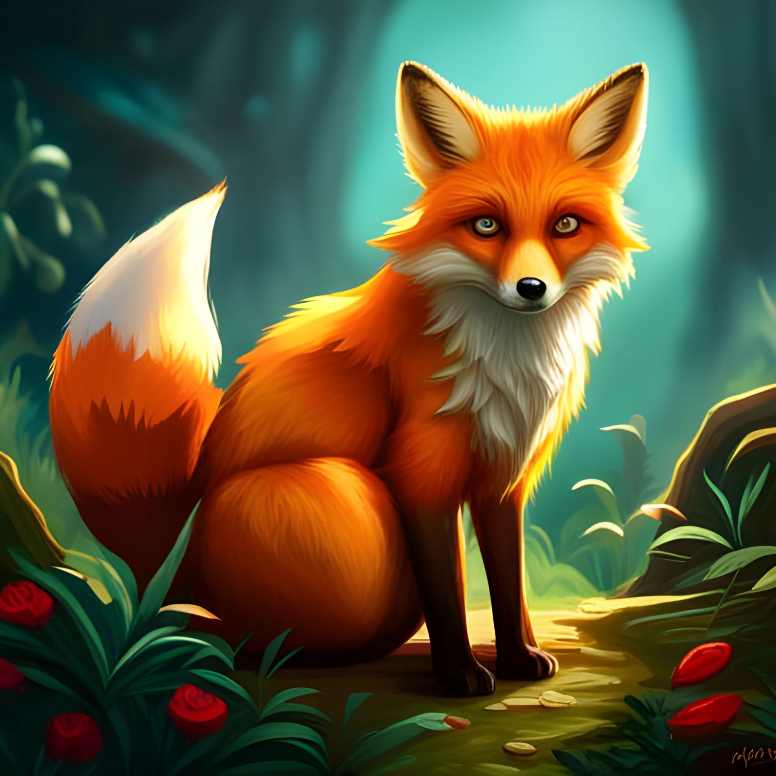 Cute fox in the forest.
