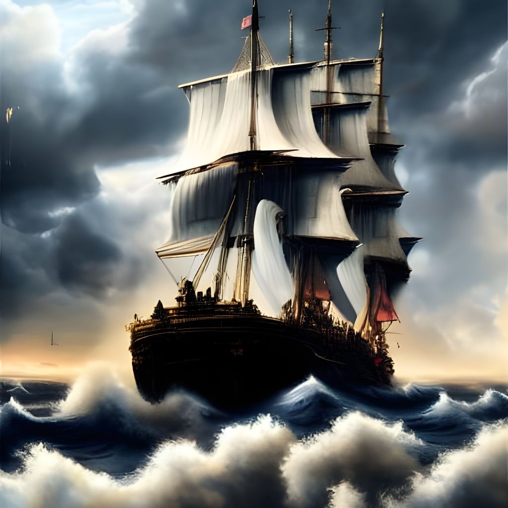 Intricate Ship on Stormy Sea in CGI Style