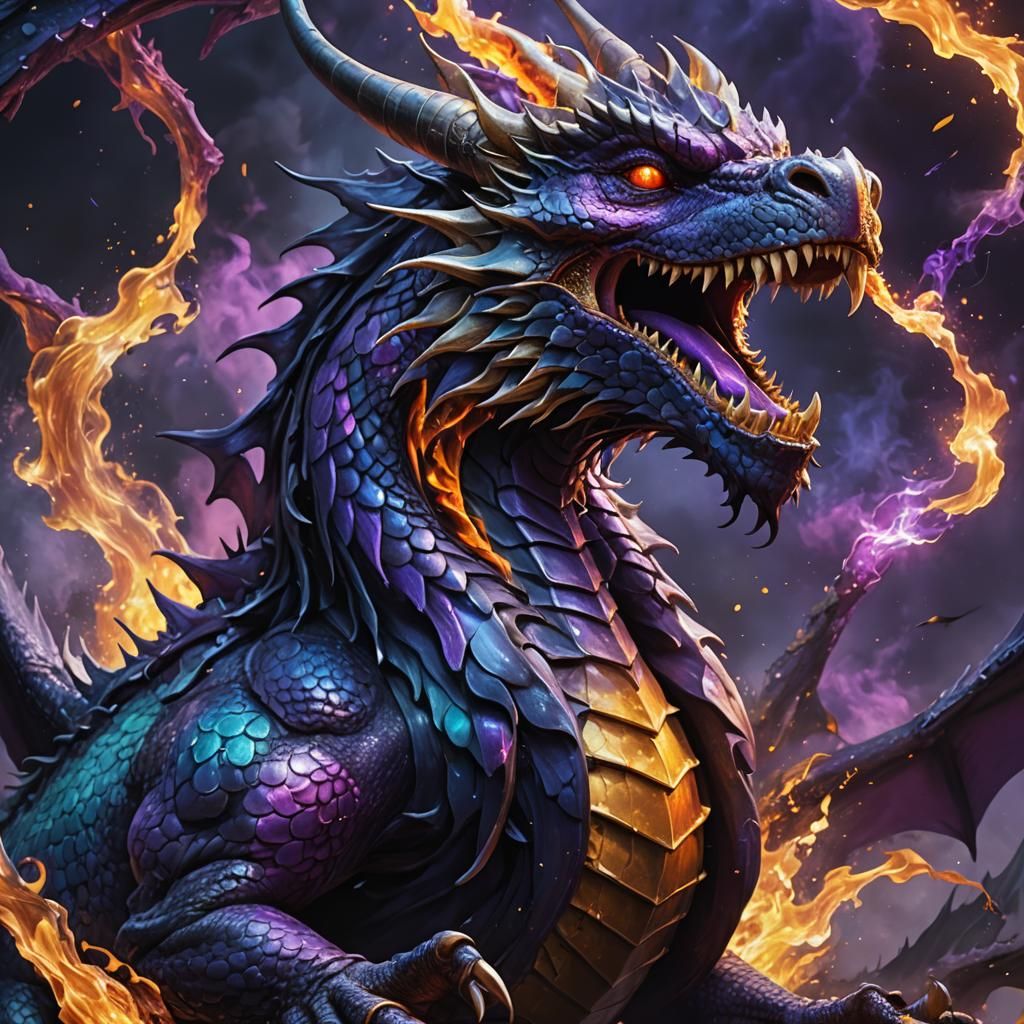 Midnight Purple Firebreathing King Dragon