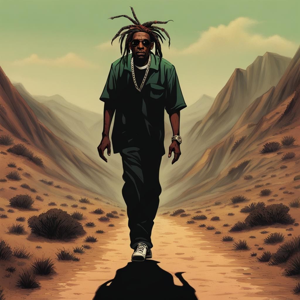 Coolio As I Walk Through The Valley Coolio walking in the valley of shadow of death - AI Generated Artwork