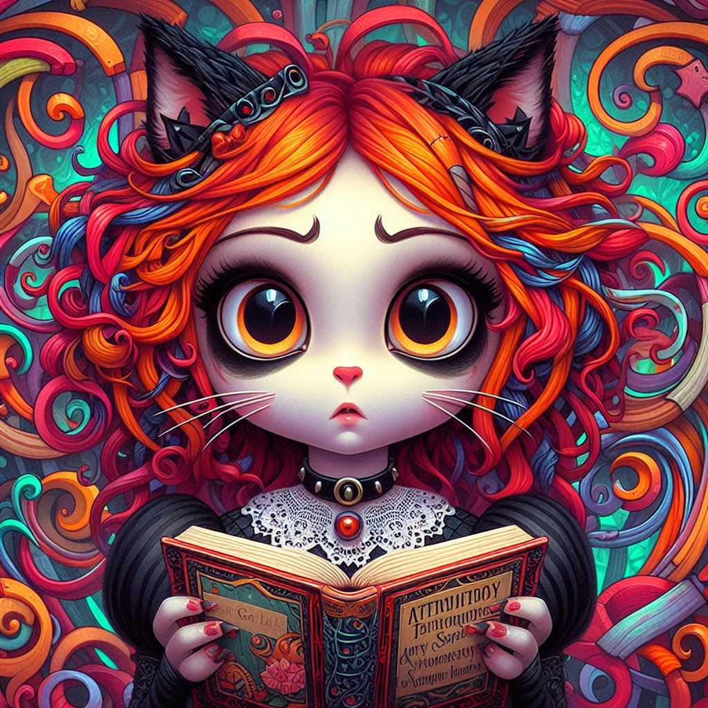 Cat girl, reading a book