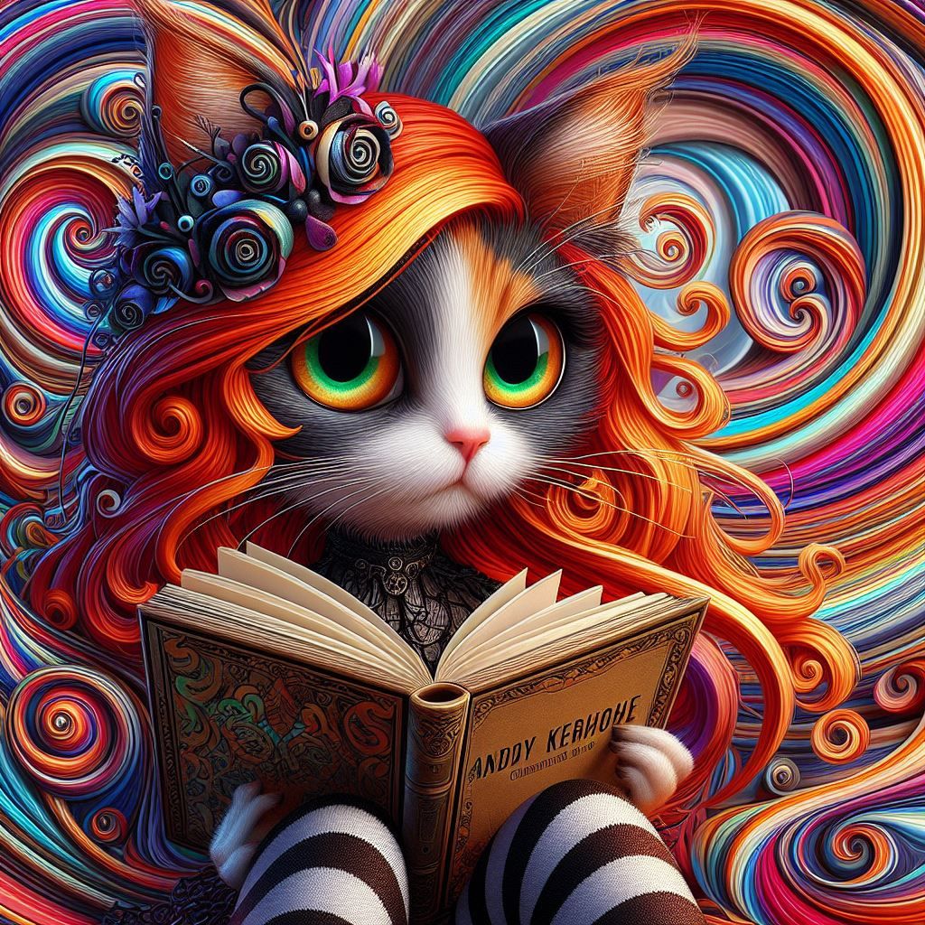 Cat girl, reading a book