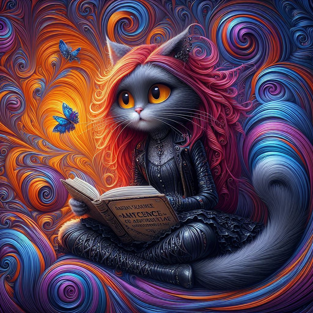 Cat girl, reading a book