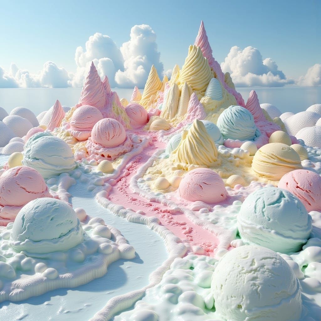 <lora:Ice Cream Flux:1.0> A landscape made of ice cream