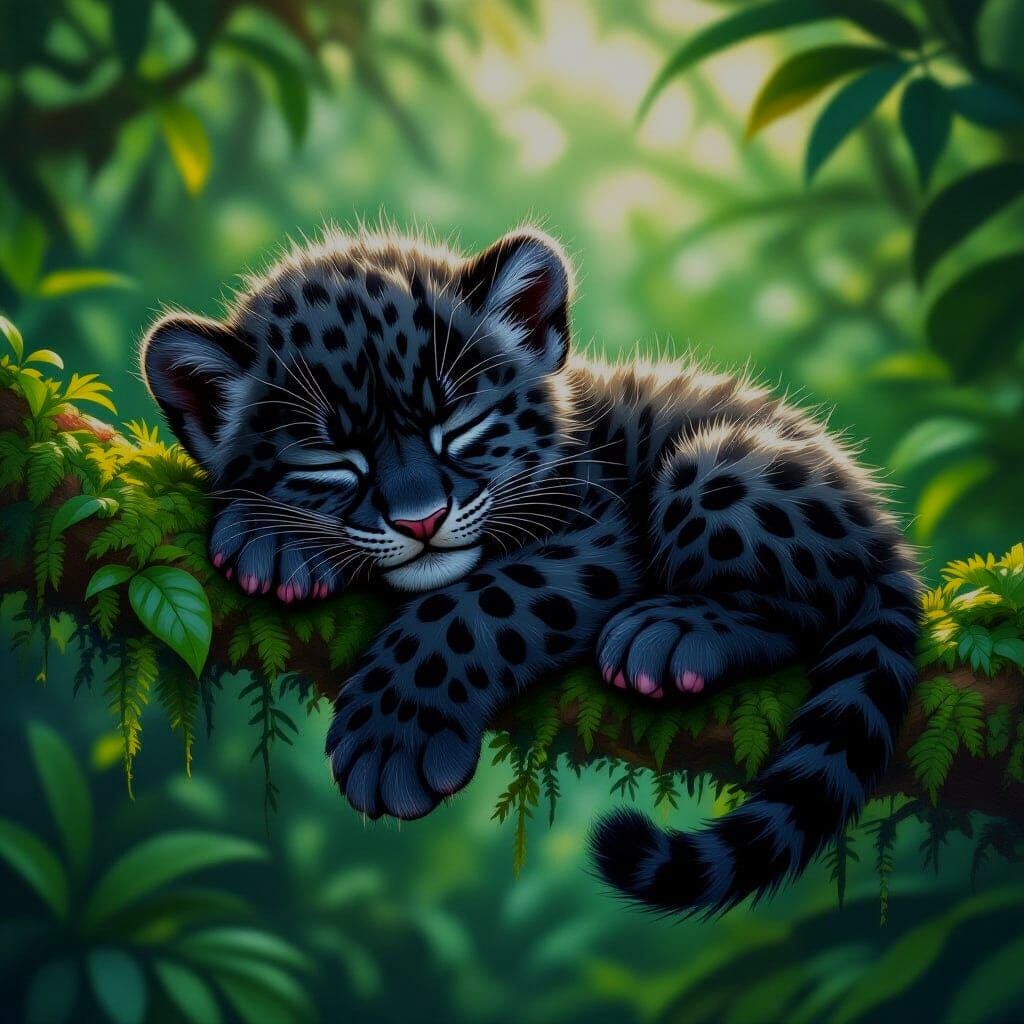 Sleeping Jaguar cub  by @Tatti