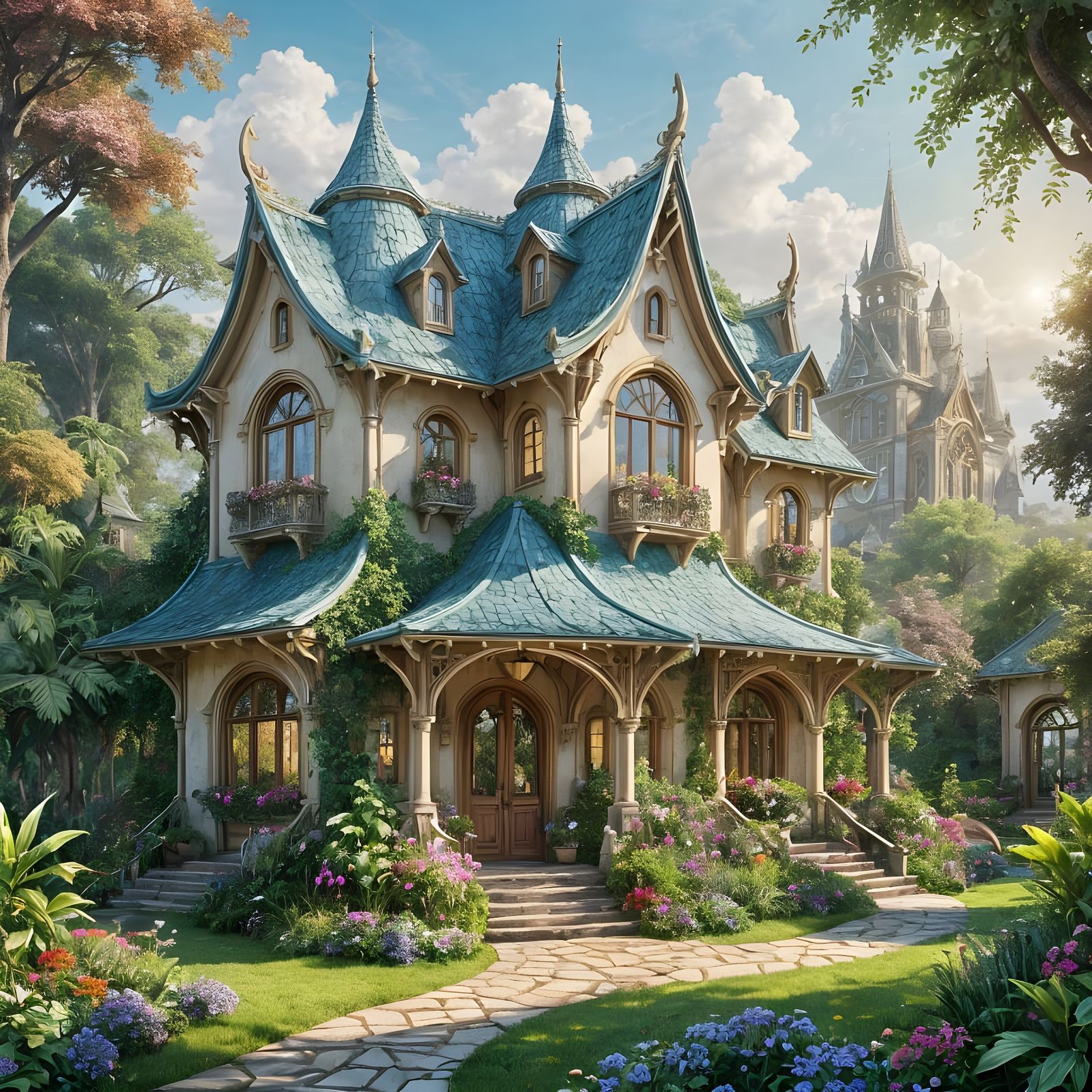Enchanting Fantasy House in Magical Watercolor Style