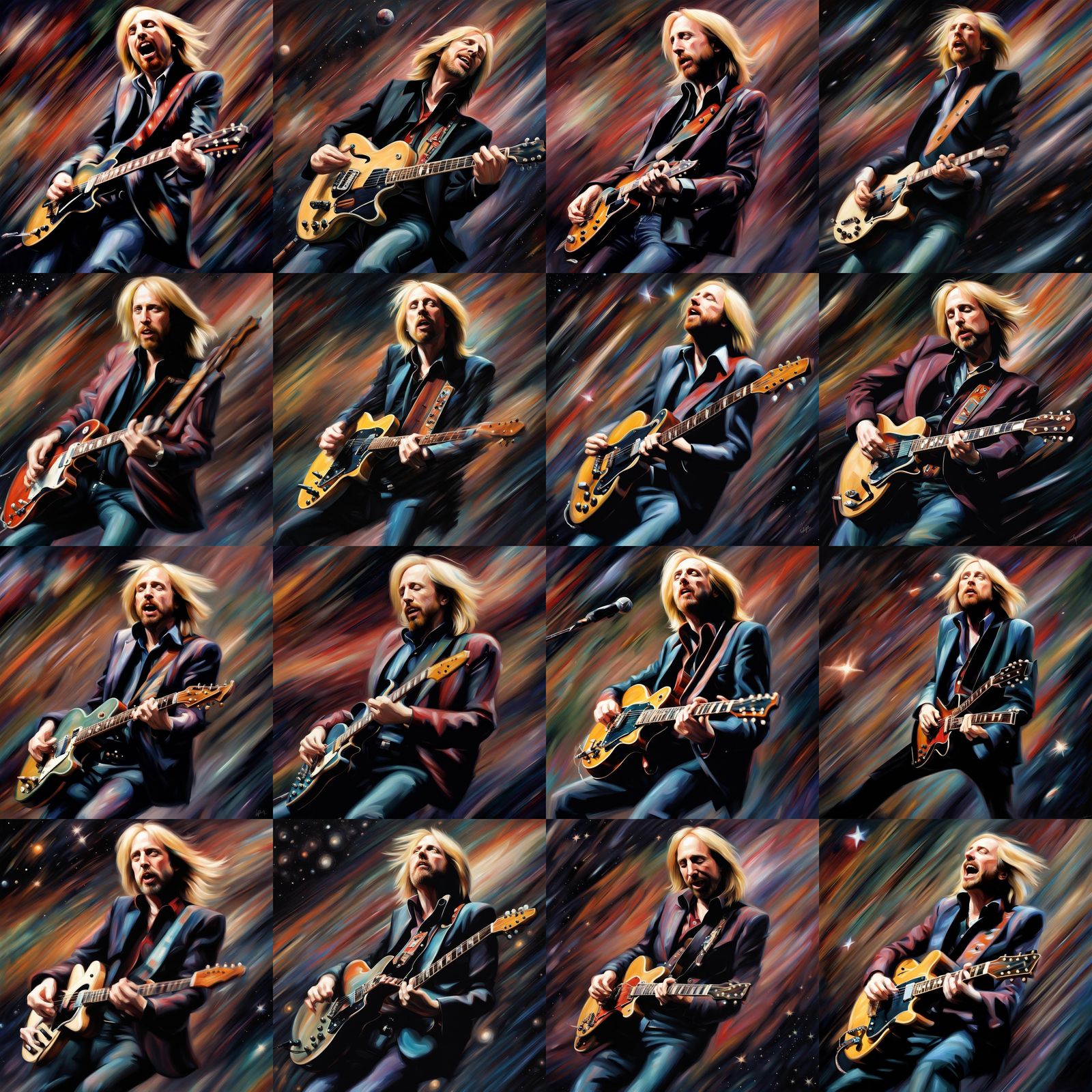 Tom Petty falling through outer space motion blur realistic painterly