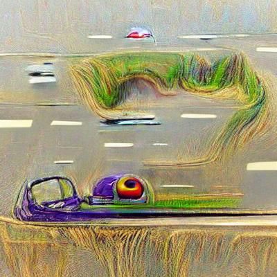 A car driving down the highway