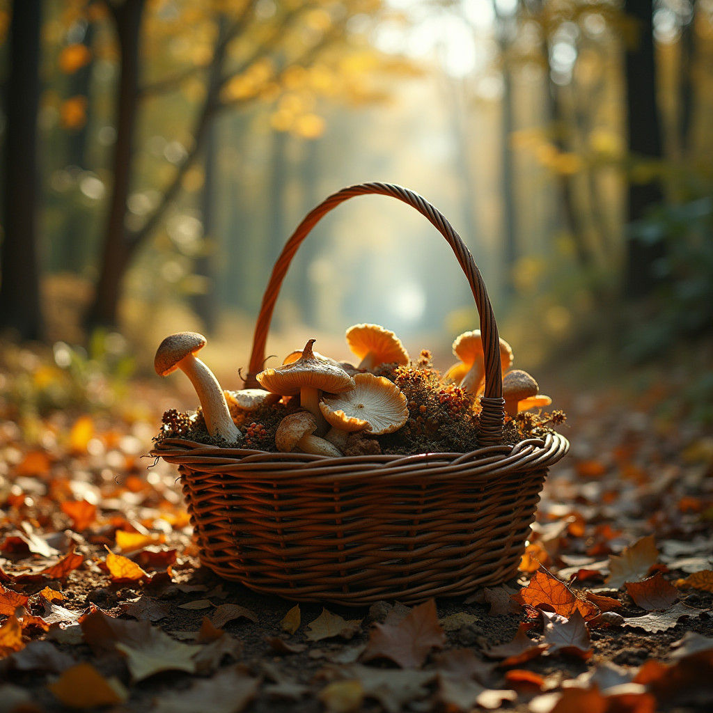 Sunlit Forest Basket of Foraged Goods