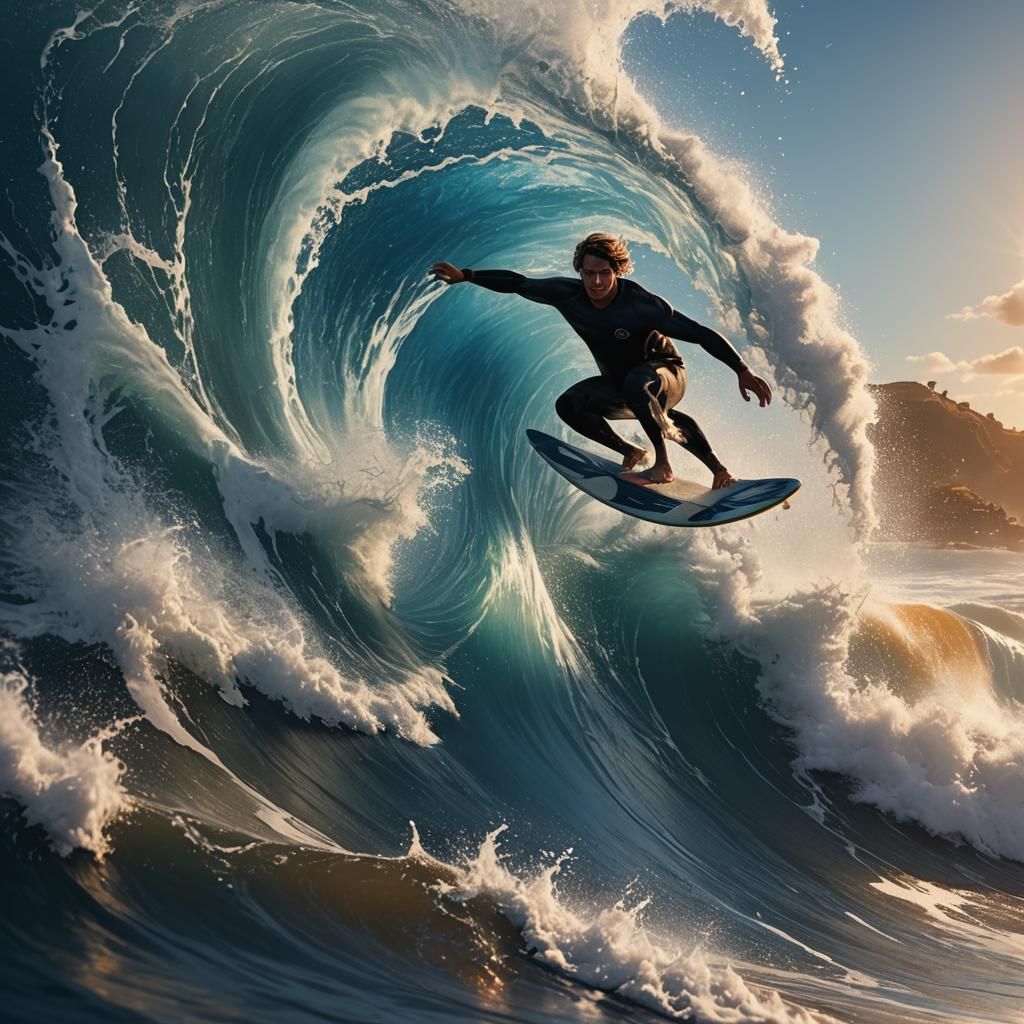 Surfer Falls from Giant Wave: Cinematic Unreal Engine Art
