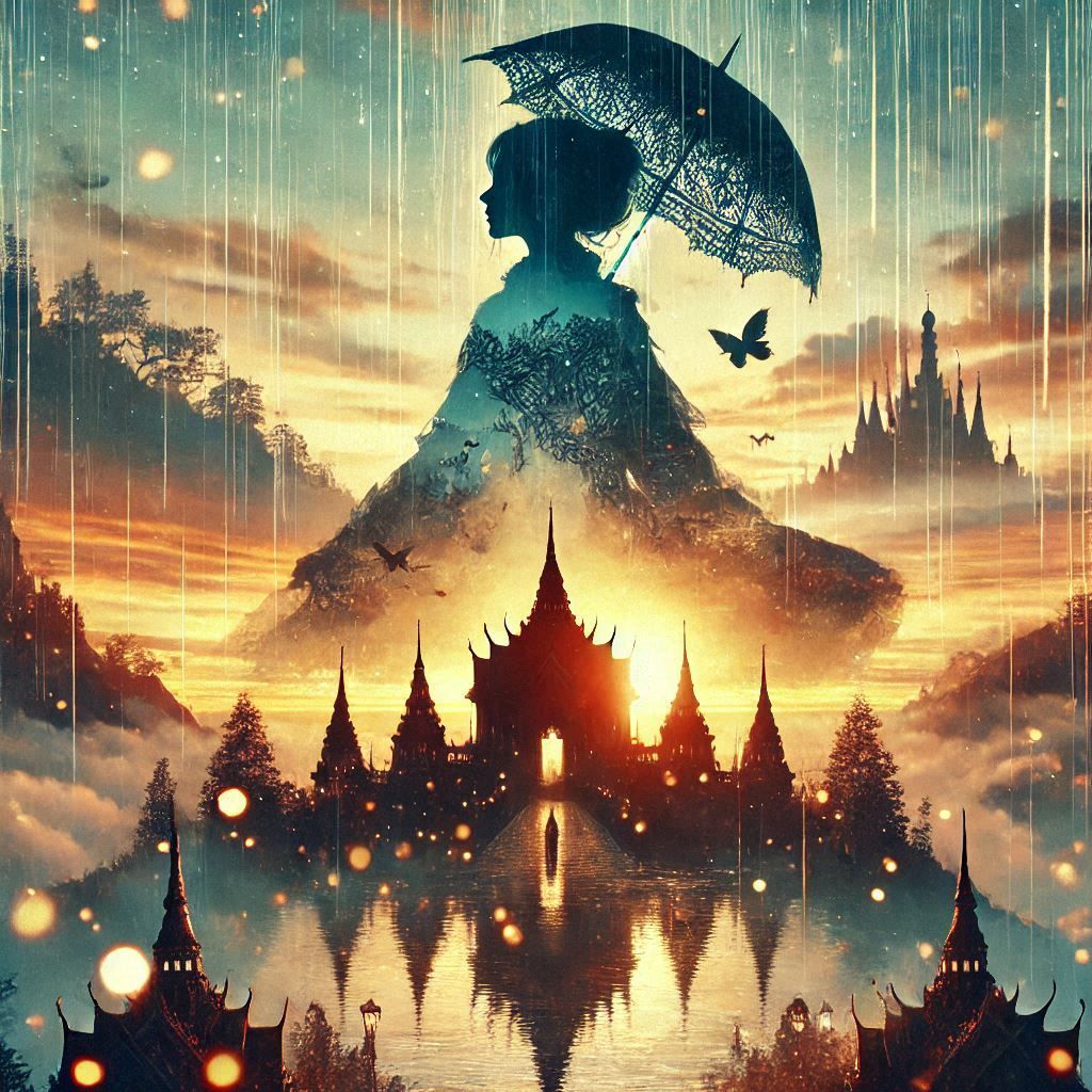 double exposure beautiful fantasy DALL-E 3 portrait landscape..