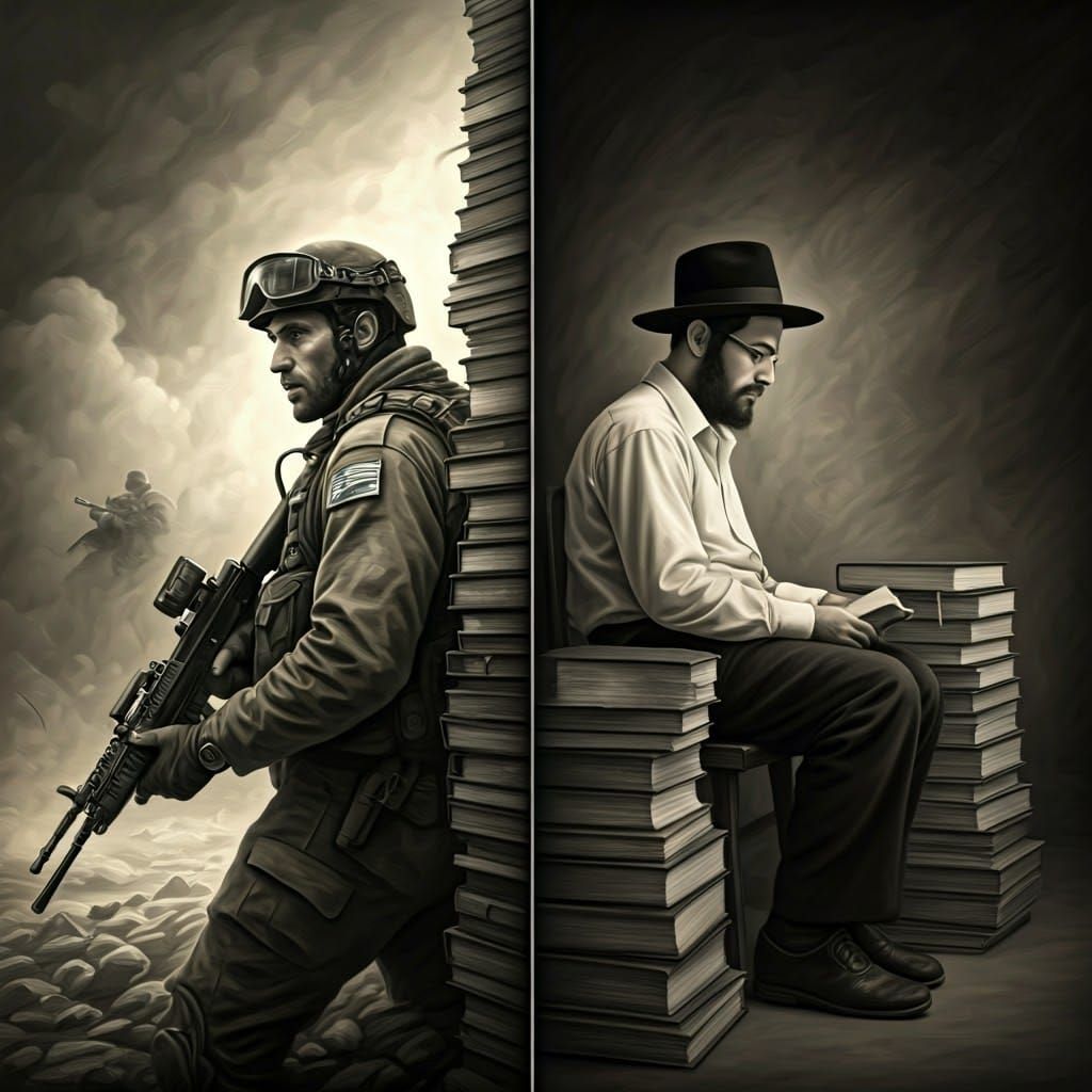 Contrasting Scenes: Israeli Soldier and Haredi Boy in Charco...