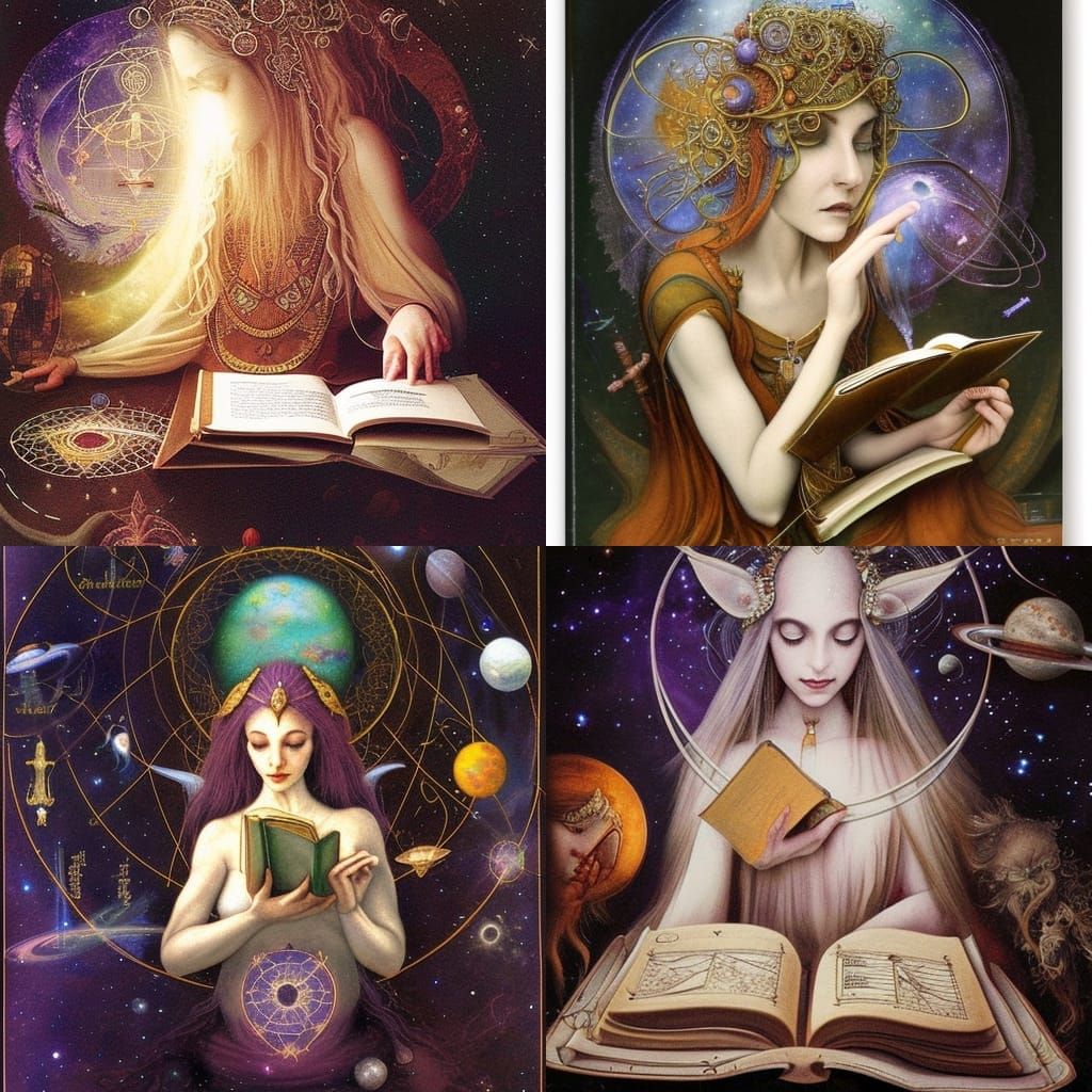 Celestial priestess studying secrets of the universe