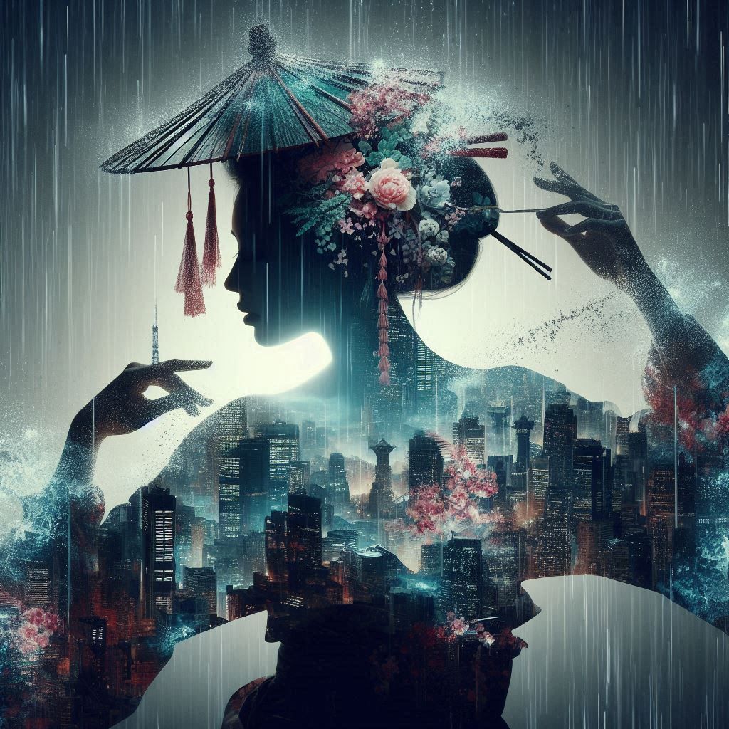 double exposure beautiful fantasy portrait landscape..