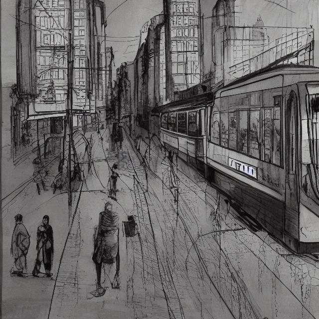 Twilight Solitude: Streetcar Scene in Vitray Style