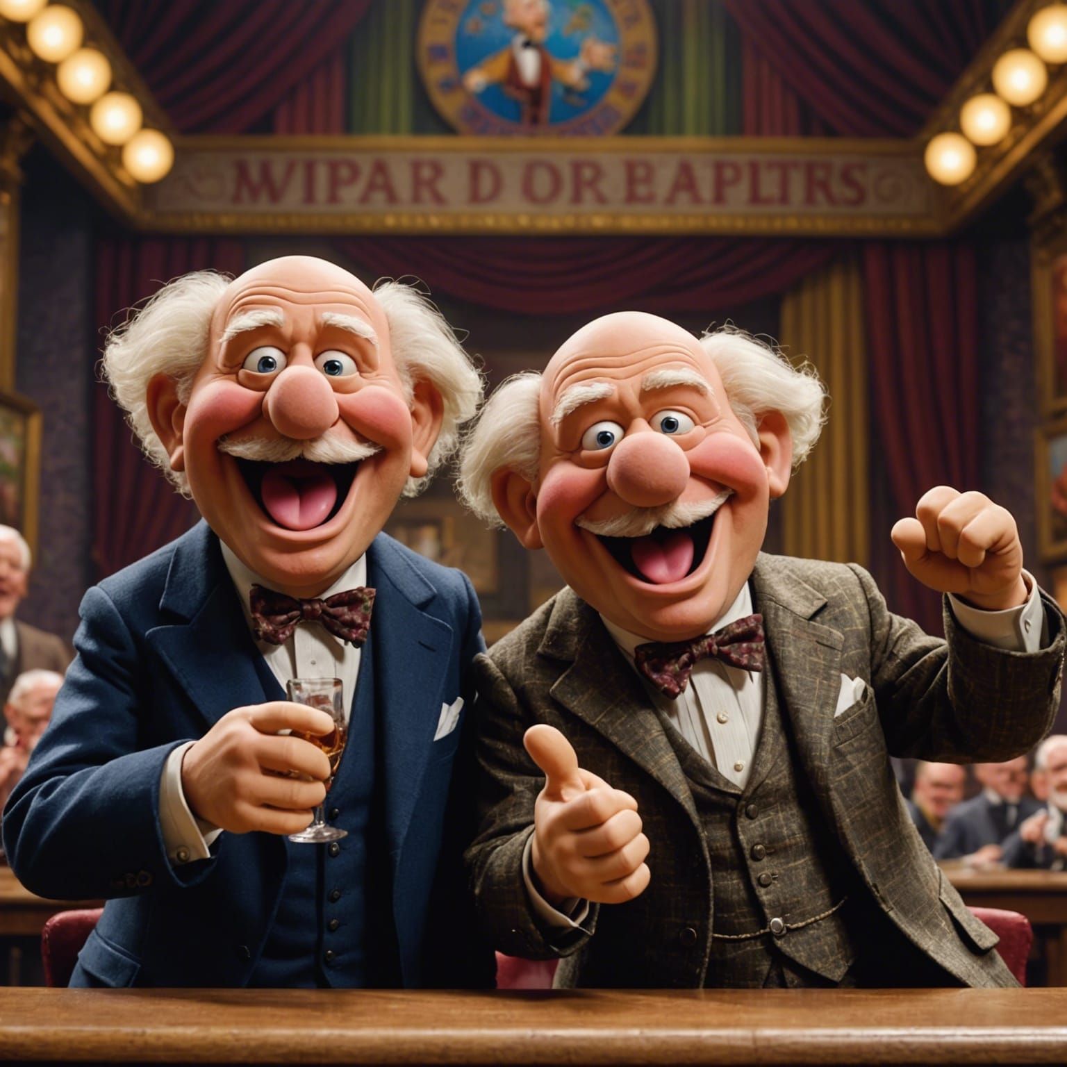 statler and waldorf cheering the muppets