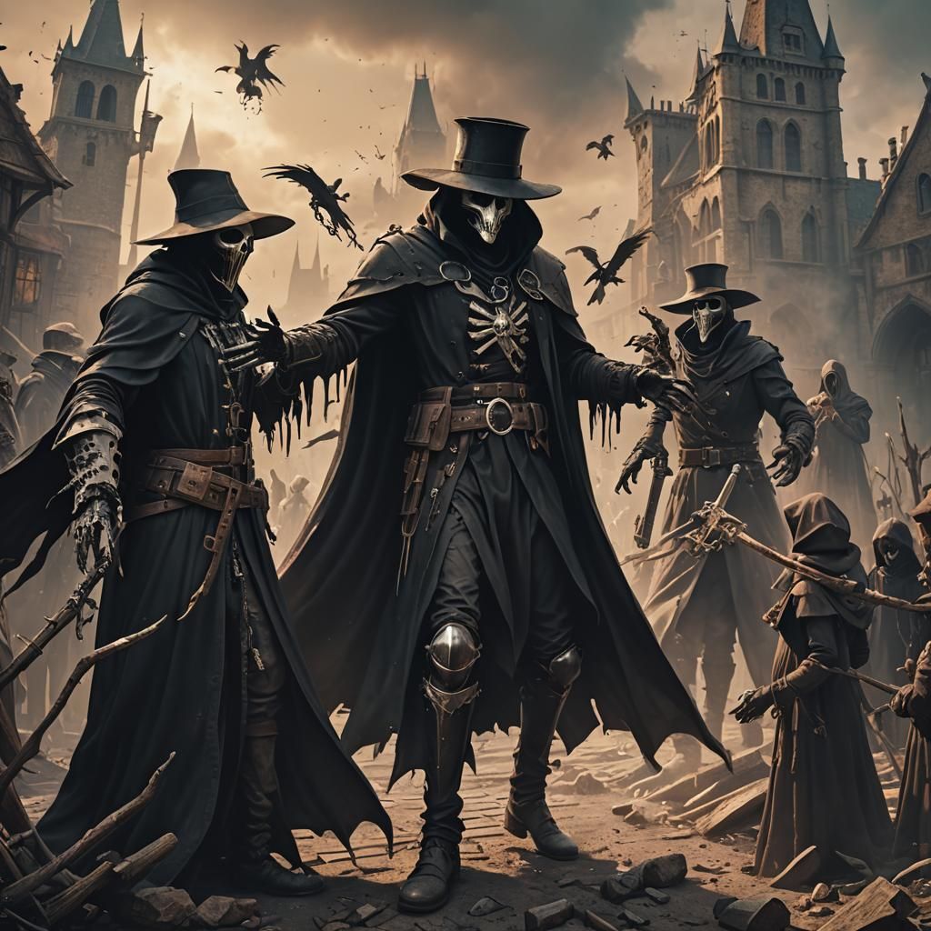 the grim reaper and the plague doctor high-fiving.