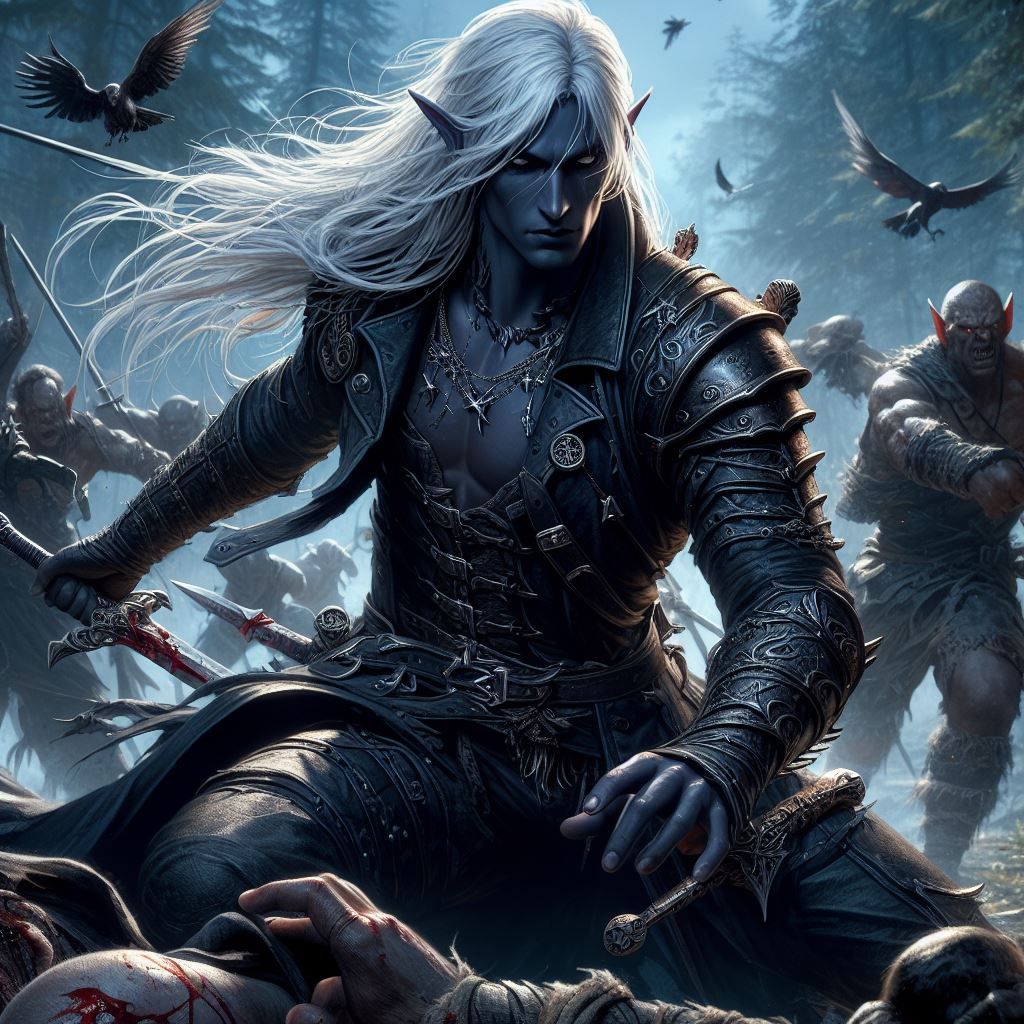 Drow in battle with orcs
