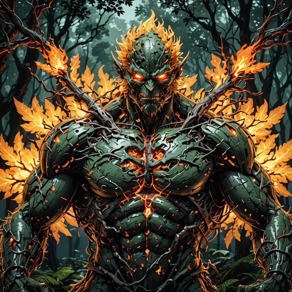 two sprites fighting in forest branches background depth wit...