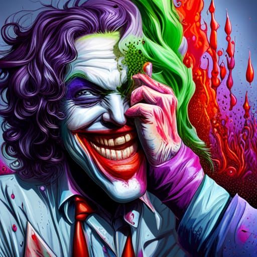 the joker who laughs, head and shoulder Vibrant graffiti art, splash ...