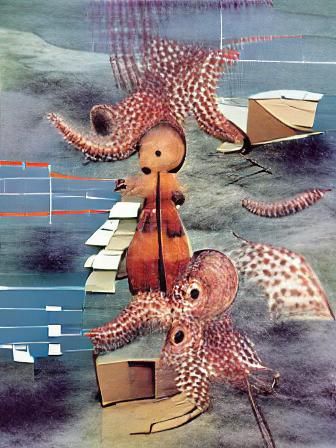 Xenakis score with octopus storybook illustration