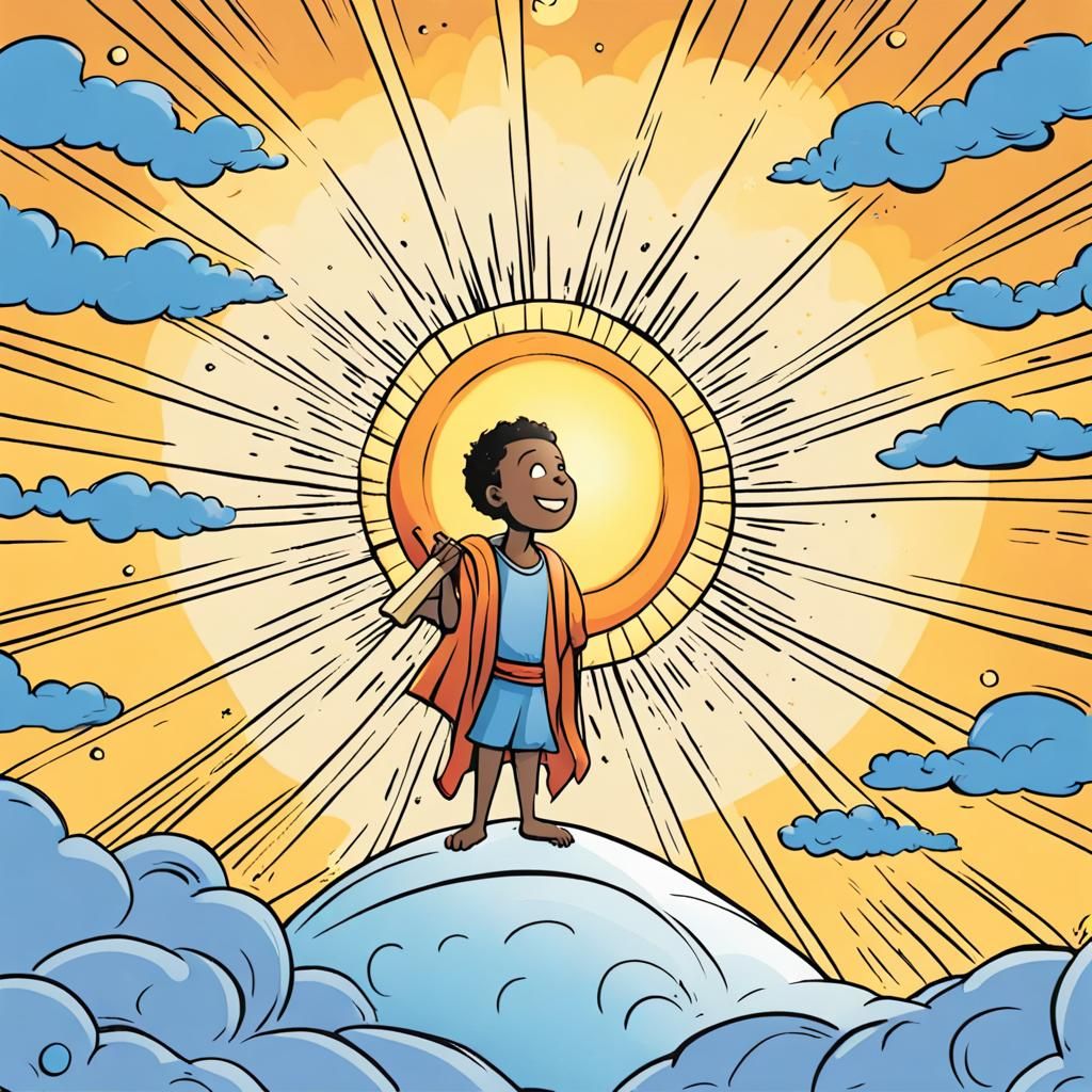 Illustrate the sun as the ruler of the sky, always radiant a...