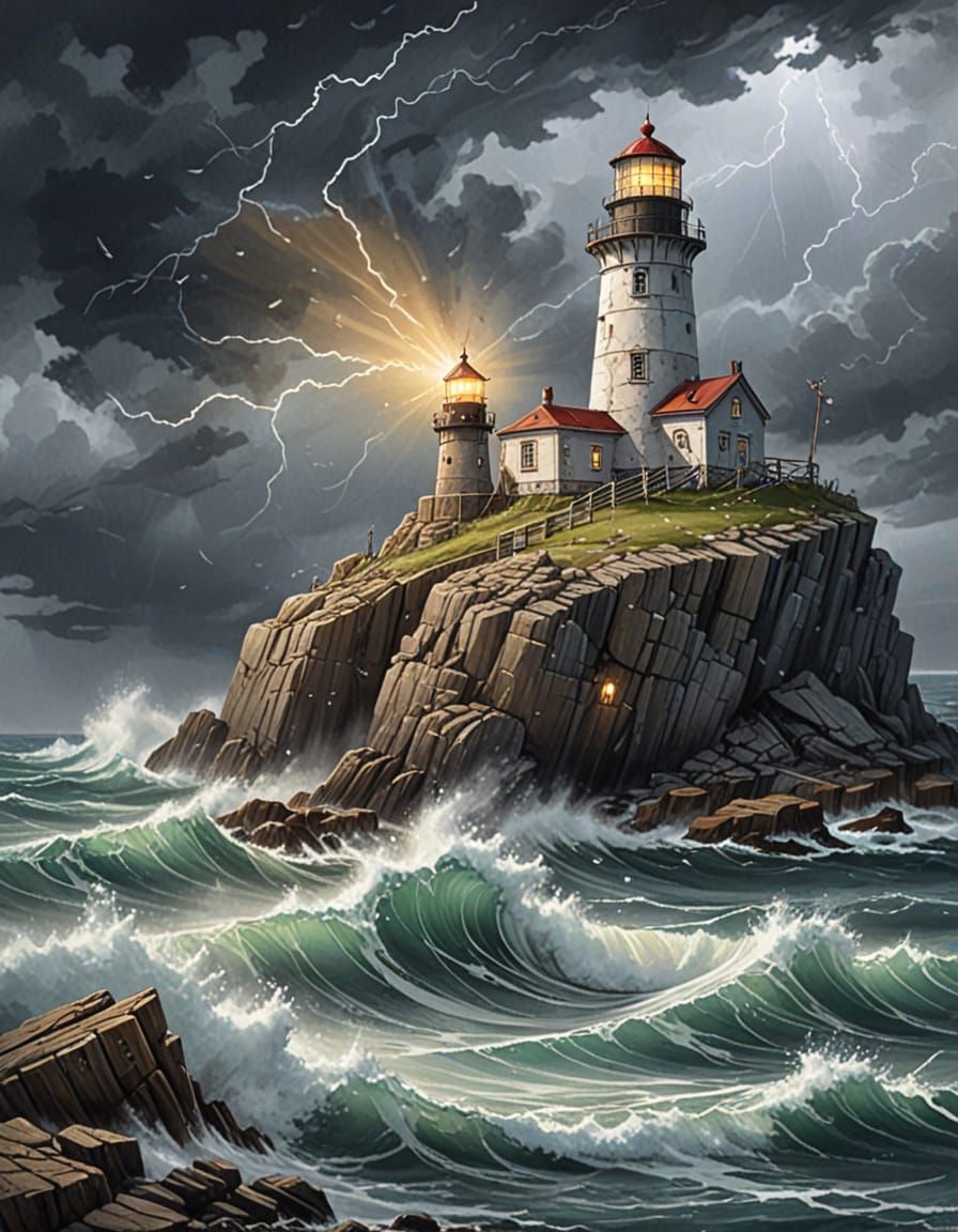Lighthouse in a storm  by @Skyangel