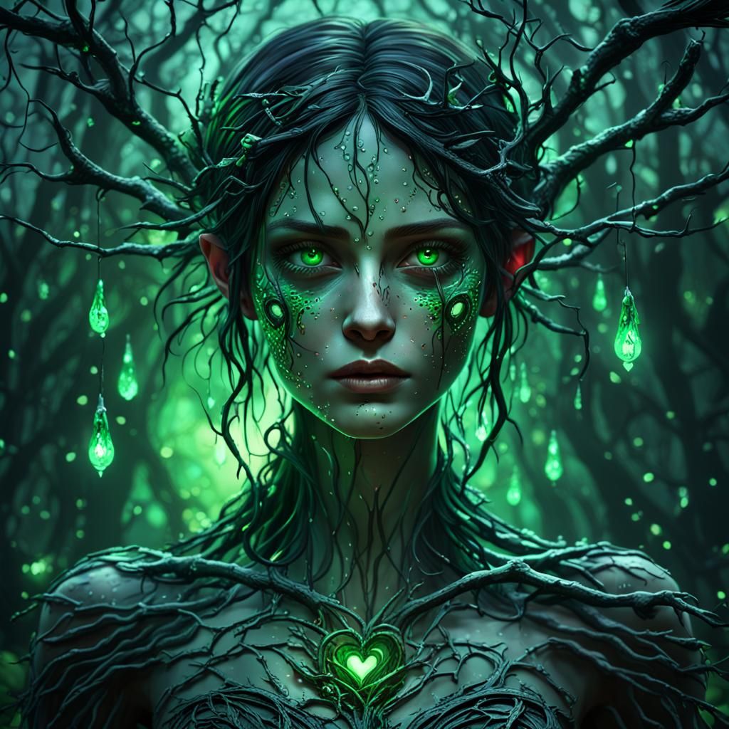 A Creepy Sparks lighting Black branches form transprent fair...