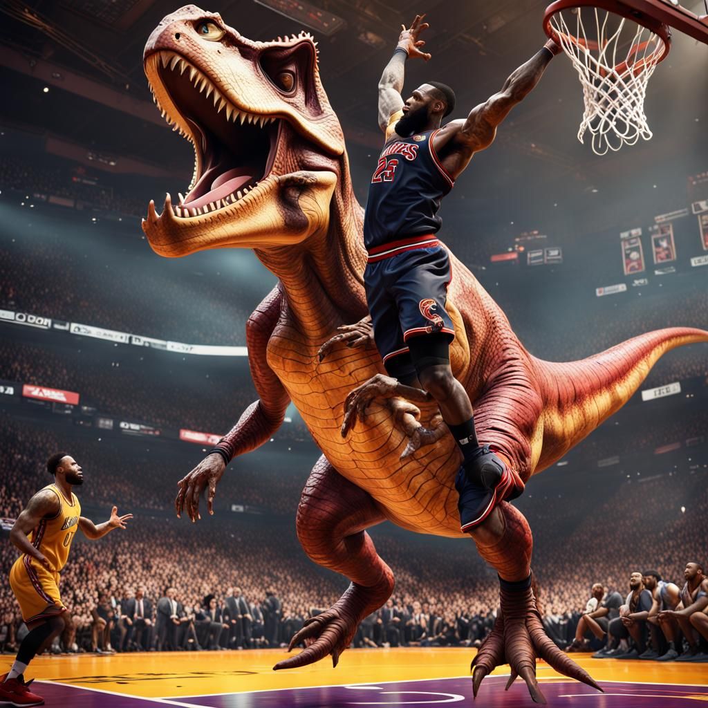 LeBron James dunking on a T-Rex - AI Generated Artwork - NightCafe Creator