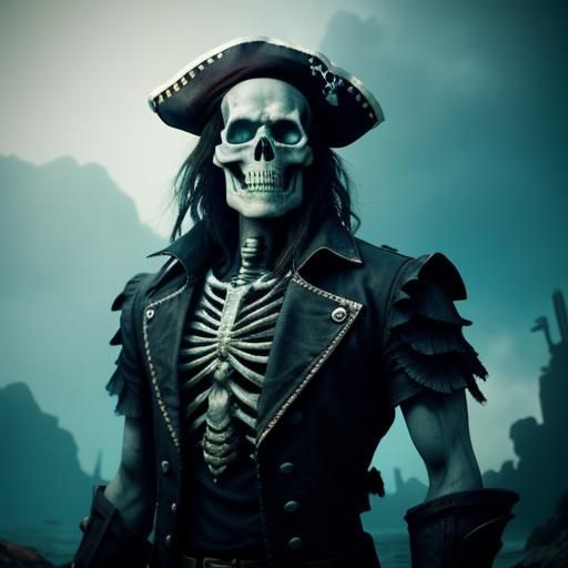 pirate zombie skeleton, cyberpunk, underwater coral cliffs C...
