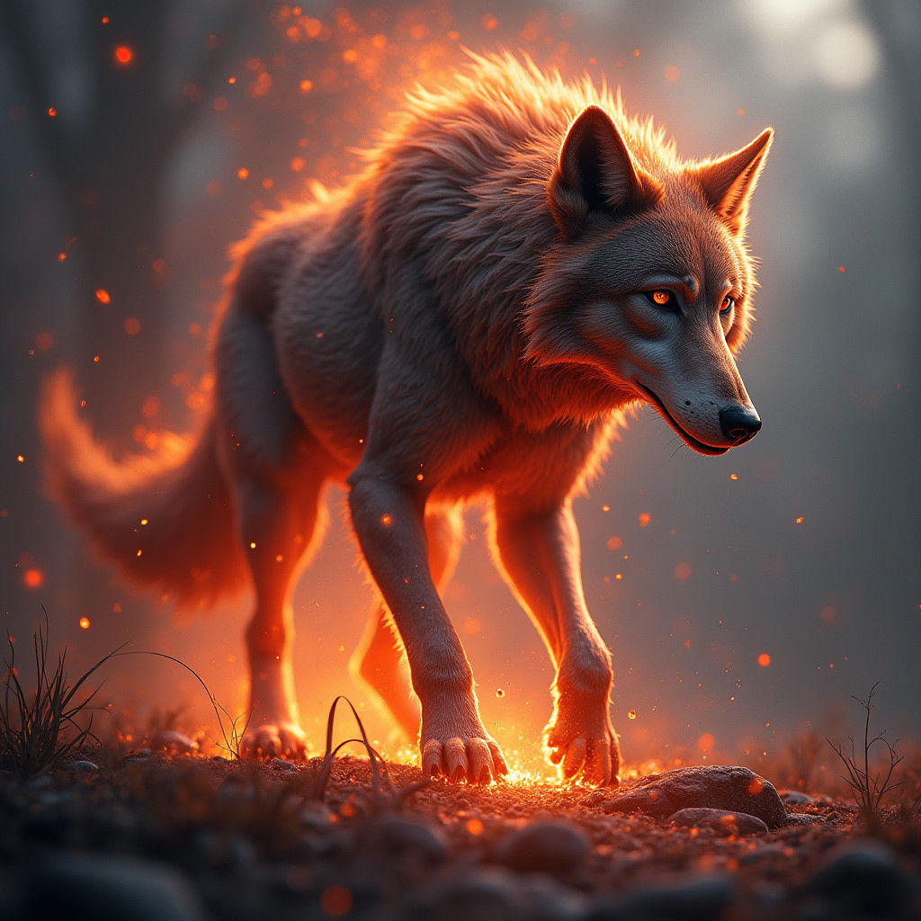 A wolf made out of fire