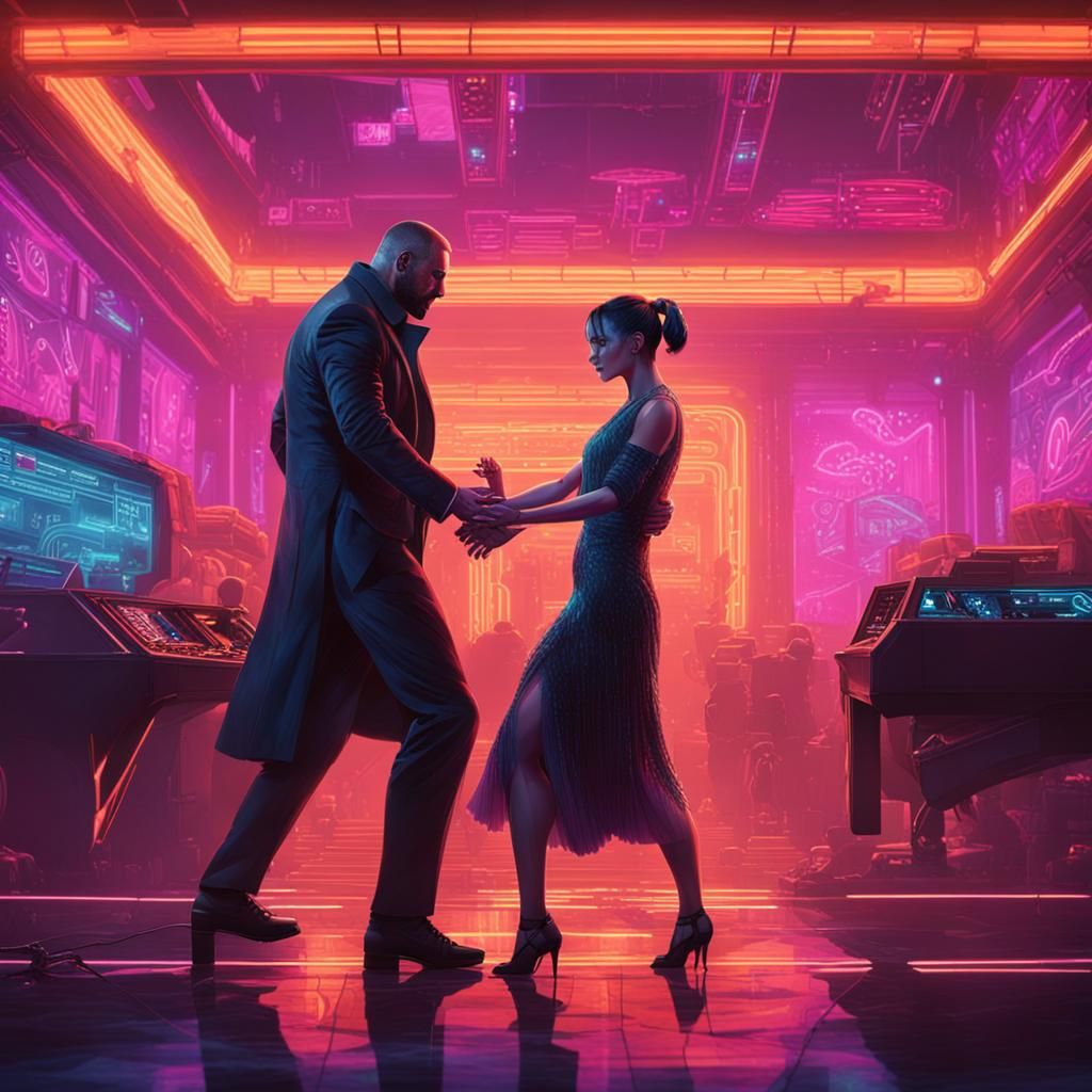Um homem e má mulher dançarinos de tango estão no meio de um...