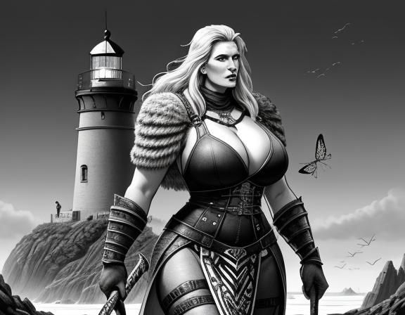 A fantasy illustration of a	female	plus-sized	Insect	Barbarian	 wearing conservative clothing,	 near ...  by @Lots-of-games-to-play