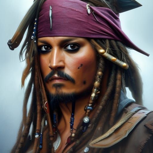 Captain Jack Sparrow head and shoulders portrait, 8k resolution concept ...