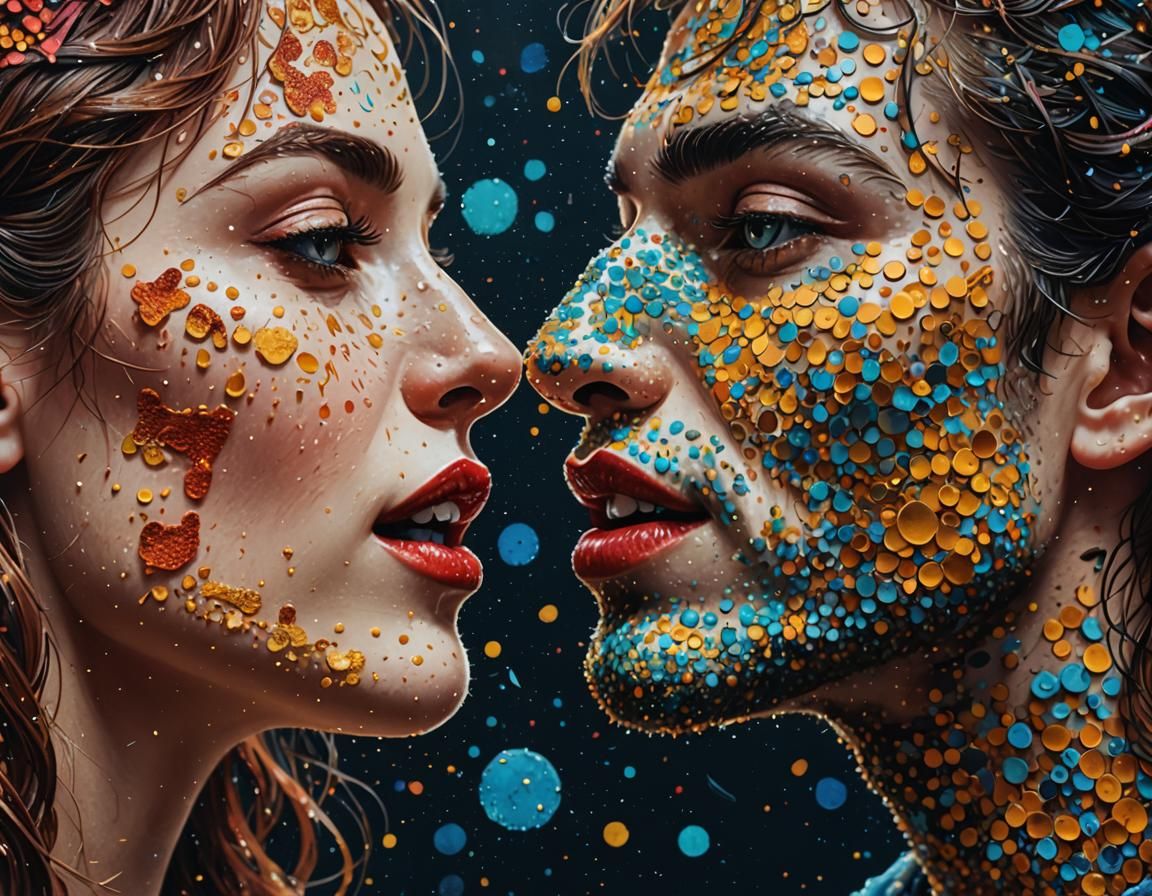 Pointillist Kiss: Detailed Fantasy Concept Art