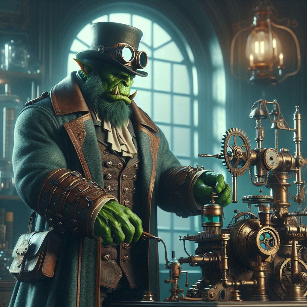 Steampunk orc scientist
