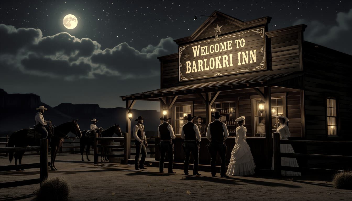 1900 Western Saloon Scene Under Moonlight