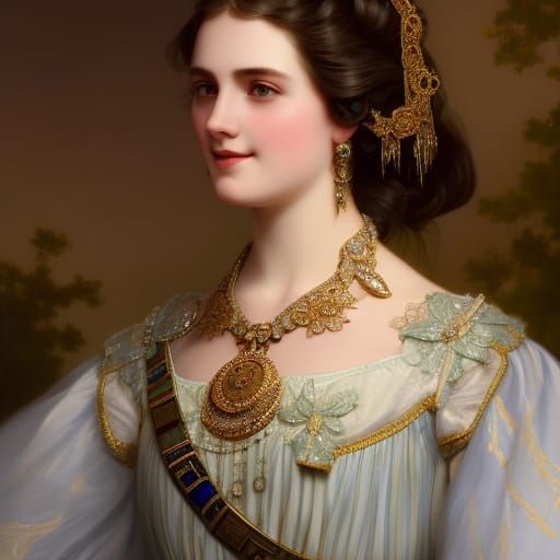 Pretty young aristocratic woman with a silly smile