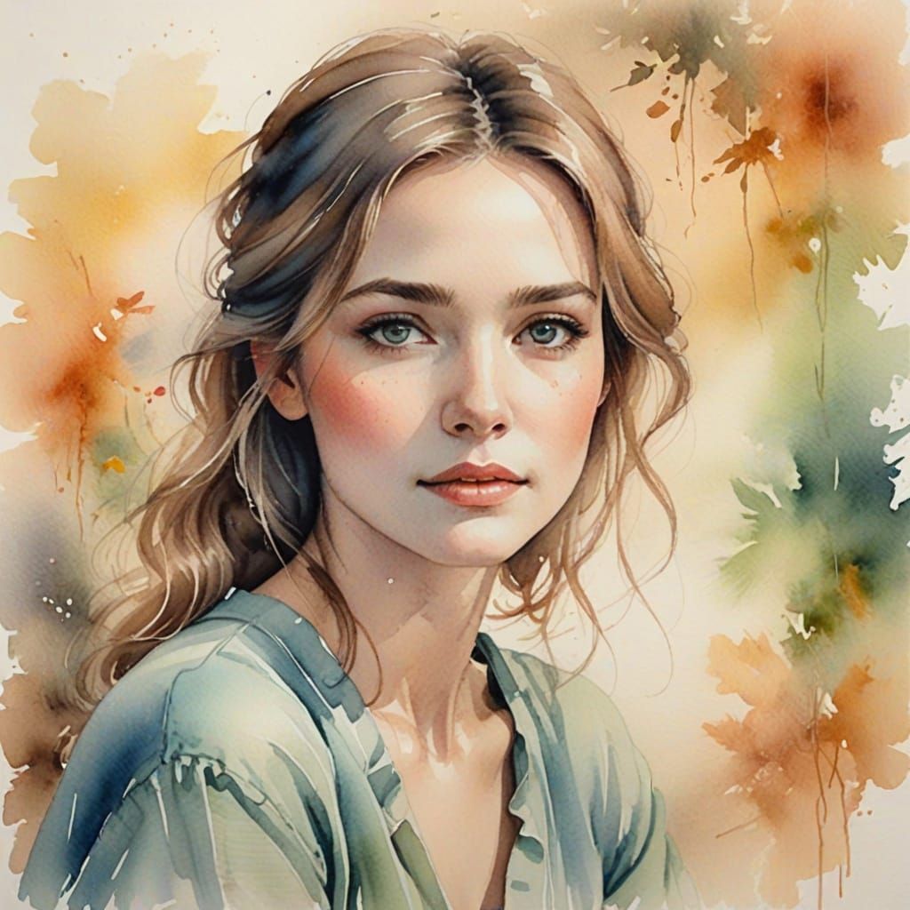 Ethereal Watercolor Portrait of a Beautiful Woman