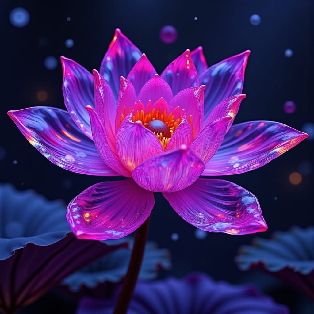 Surreal Masterpiece: Vibrant Iridescent Glass Lotus Flower