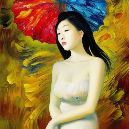 Nude Figures with Flowers in Neo-Impressionist Style