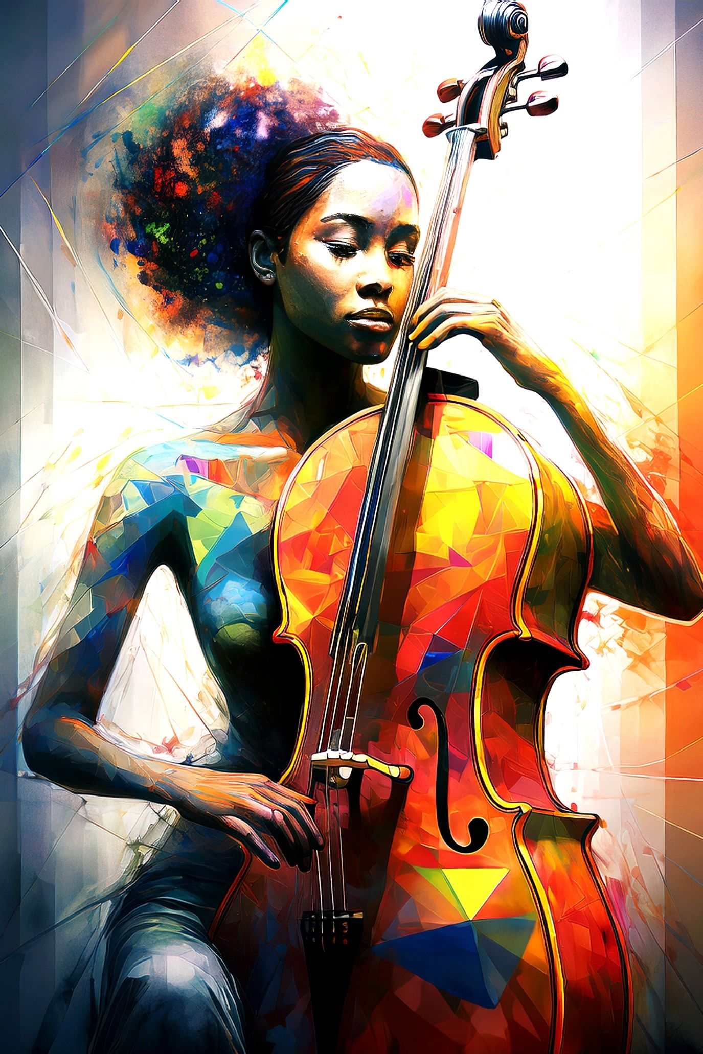 A dynamic, cubist portrait of a woman