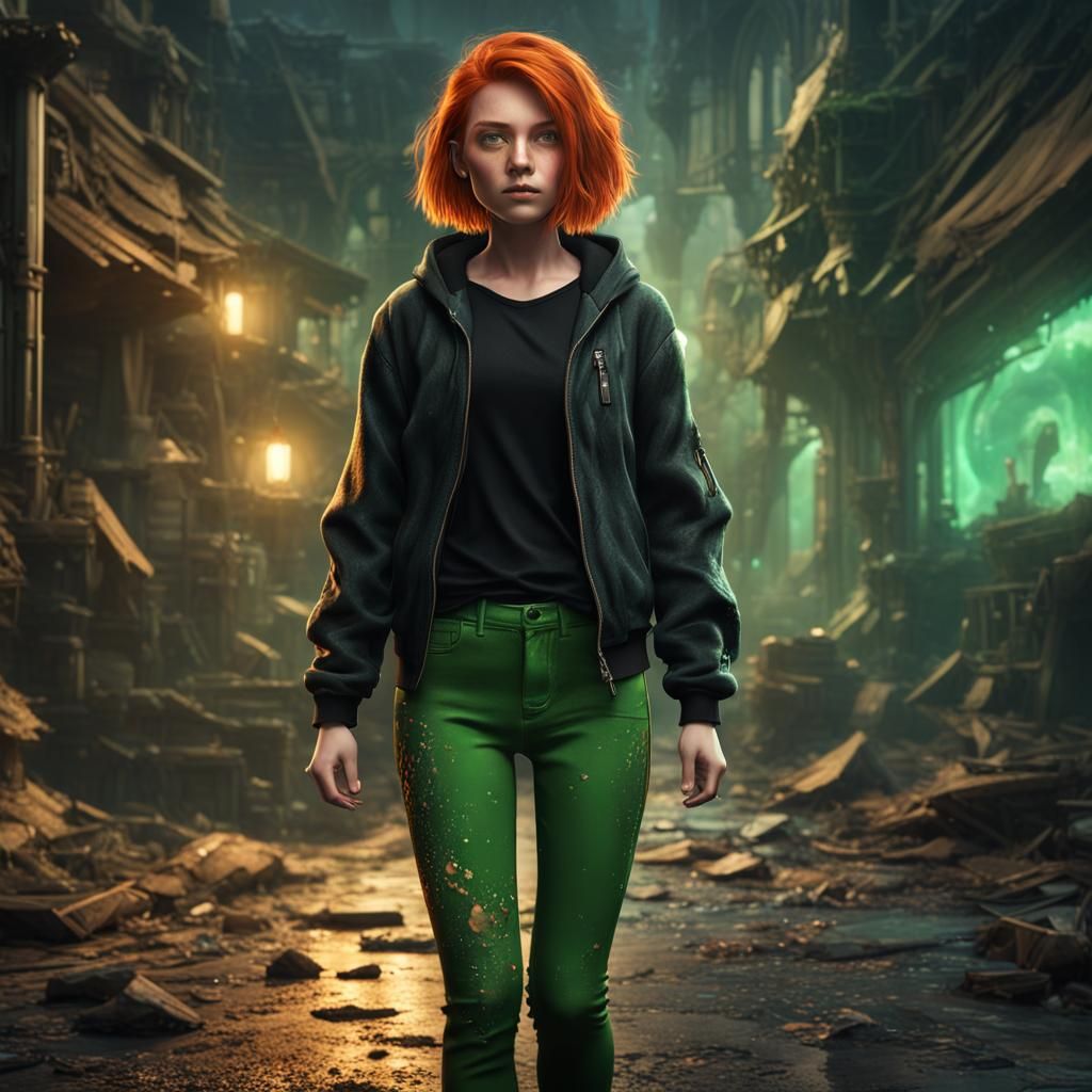 Ginger-Haired Girl in Detailed Matte Painting