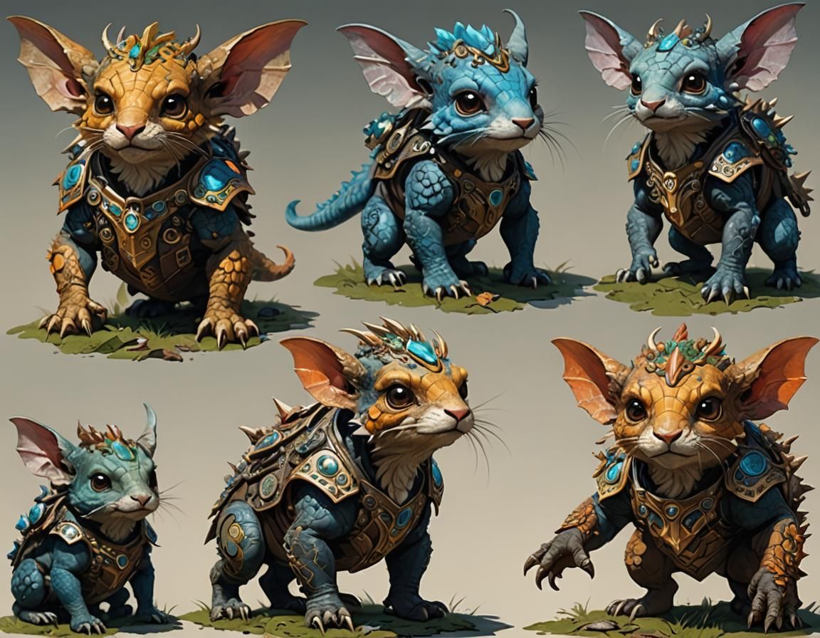 Cute fantasy critters highly detailed inspired by Rat Fink and Mad Max ...