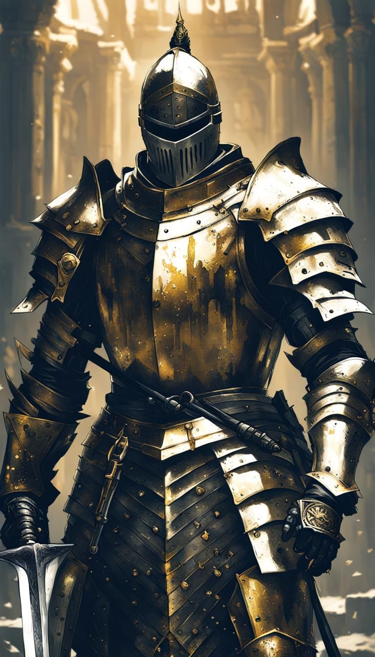 Armored Knight Concept Art in Inkpunk Style