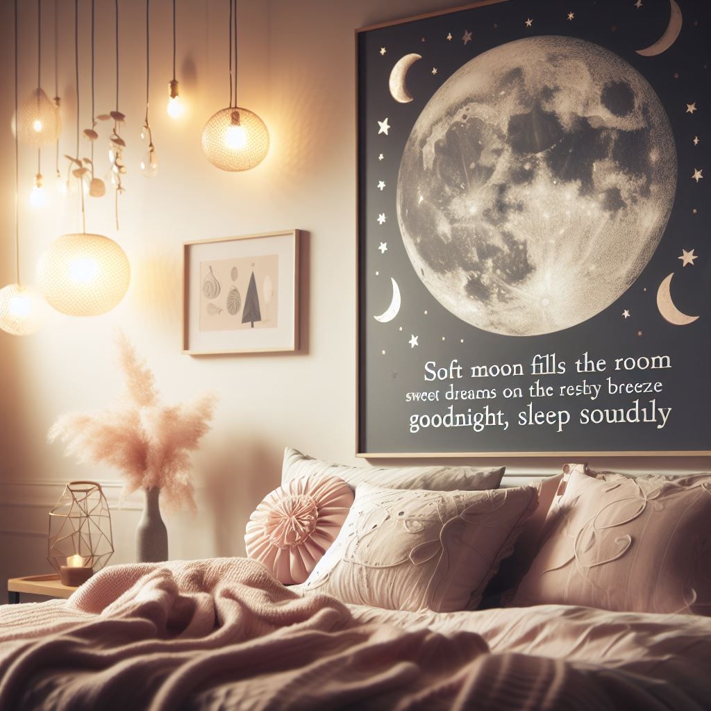 Soft moon fills the room, Sweet dreams on the restful breeze...