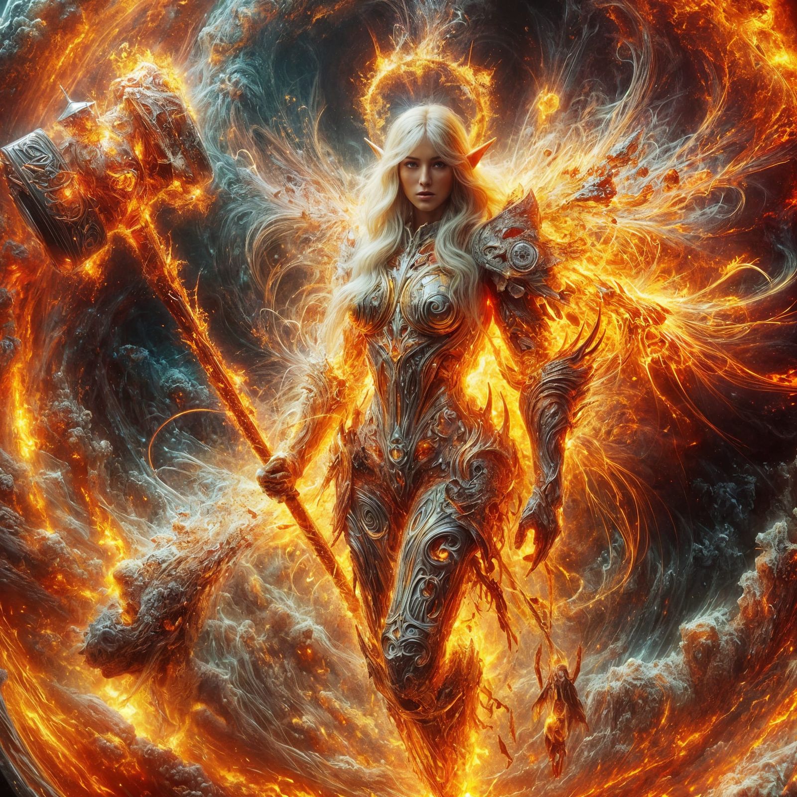 Fiery Medieval Knight Emerges from Nuclear Explosion