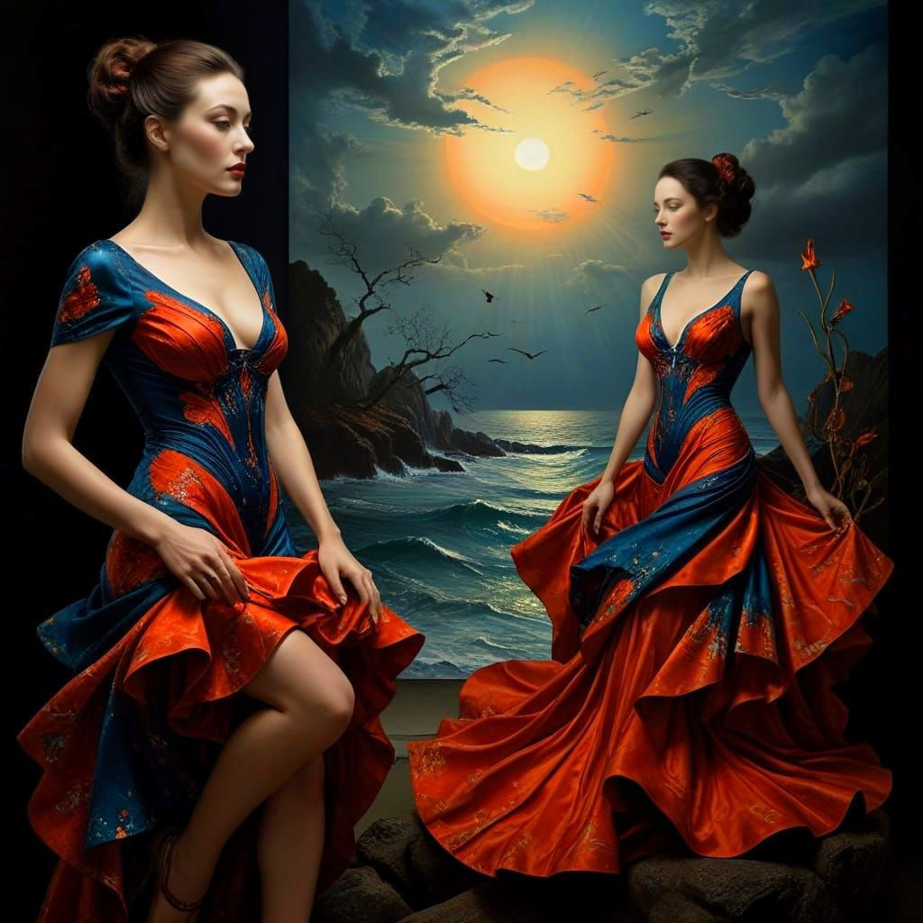 Surreal Lady in a Dramatic, Vibrant Scene